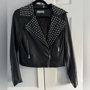 Bagatelle Black Leather Jacket with Silver Studs